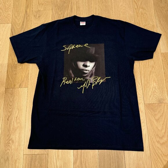 *SOLD* Supreme New York Mary J. Blige Real Love T-Shirt Navy Large - Picture 1 of 4